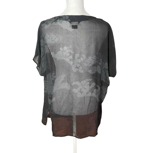Citron Collection Medium Silk Blouse Black Gray Print Cap Sleeve Top Cowl - Picture 11 of 11